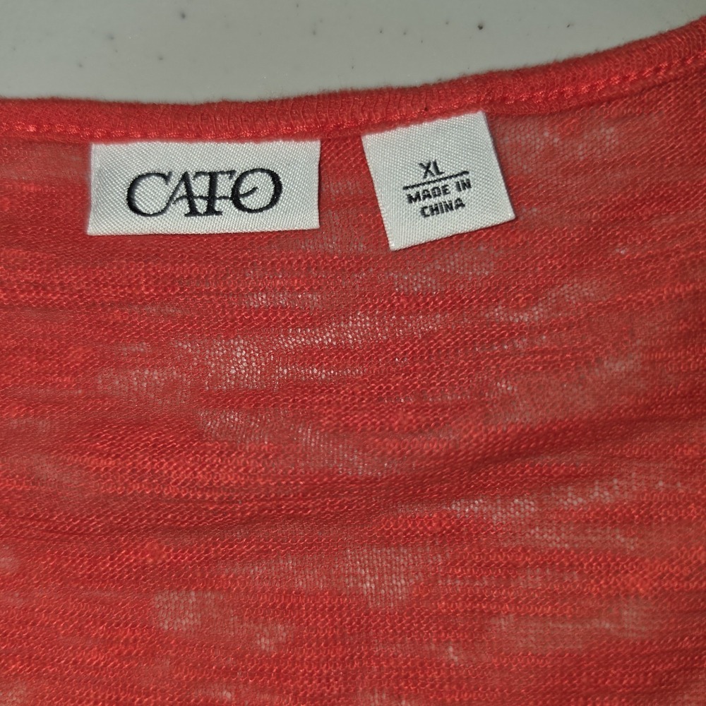 Cato Orange Short Sleeve V Neck Embroidered Top Size XL - Picture 2 of 7